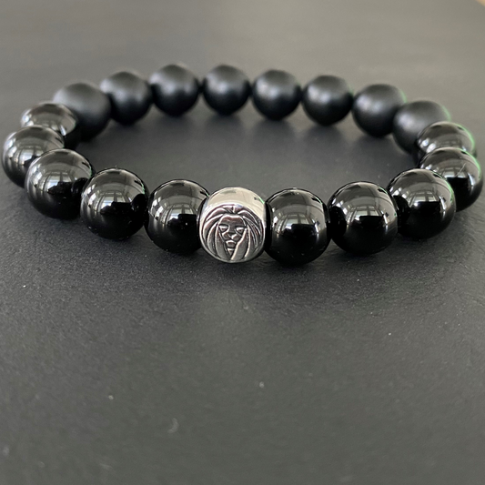 Timeless Onyx Matte Polished Lion's Strength: Empowering Bracelet